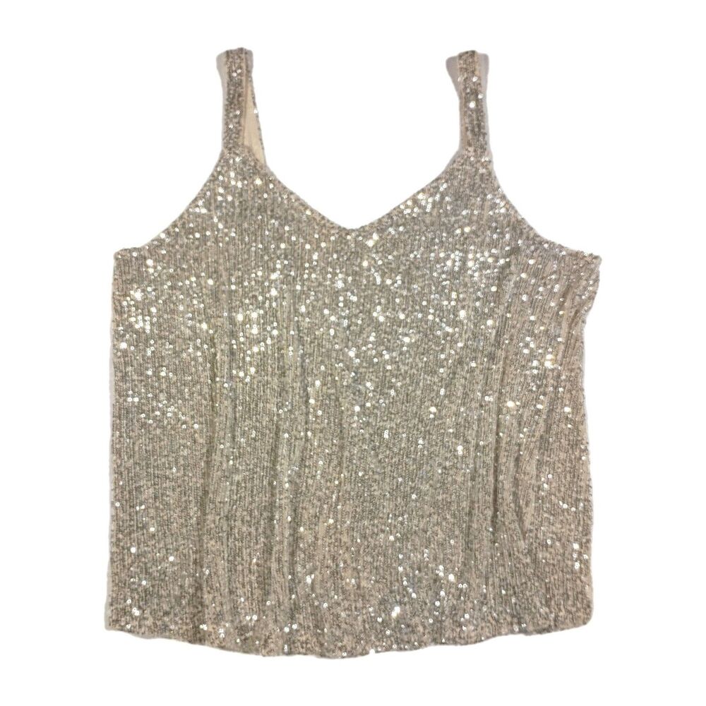 Maurices Top Women XL Cream Champagne Sequin V-Neck Sleeveless Tank